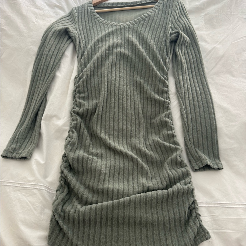 Ribbed Knit Dress in Green